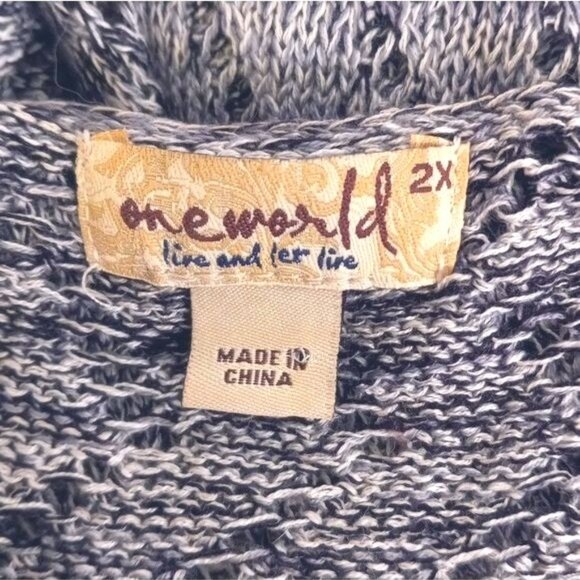 OneWorld Size 2X Womens Cardigan Sweater Open Front Gray Black Chevron Knit - Picture 8 of 10